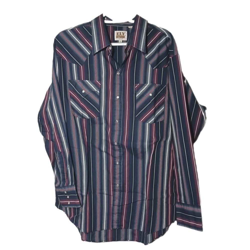 Ely Cattleman Men's Navy Western Plaid Pearl Snap Cowboy Shirt Size XL - Picture 1 of 10